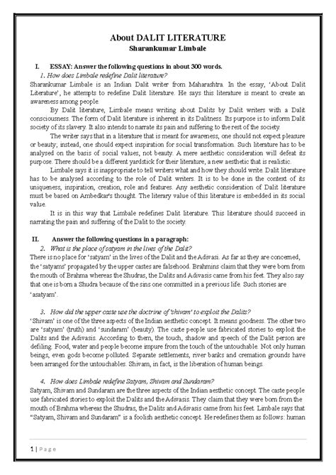 About Dalit Literature Notes - About DALIT LITERATURE Sharankumar ...