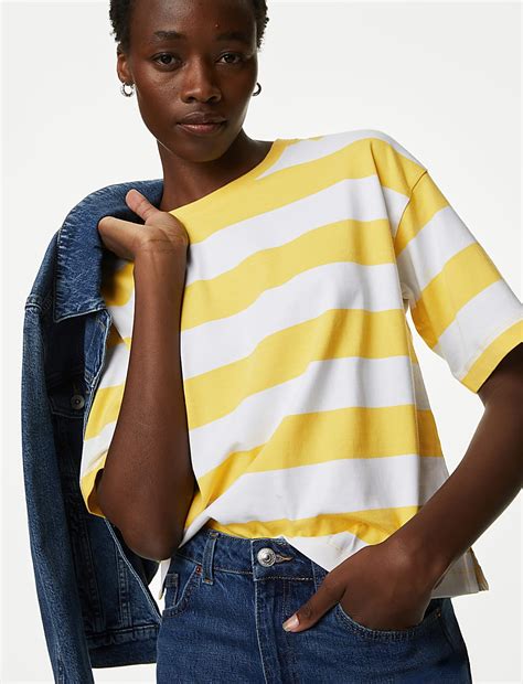 Buy Pure Cotton Striped T-Shirt at Marks & Spencer