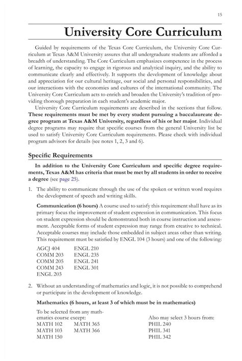 University Core Curriculum - Catalogs - Texas A&M University