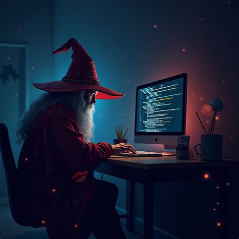 Wizard Coding in Front of Computer | Stable Diffusion Online