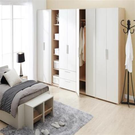 Classic 4-Door Swing Wardrobe Design In Frosty White And Beige Rattan ...