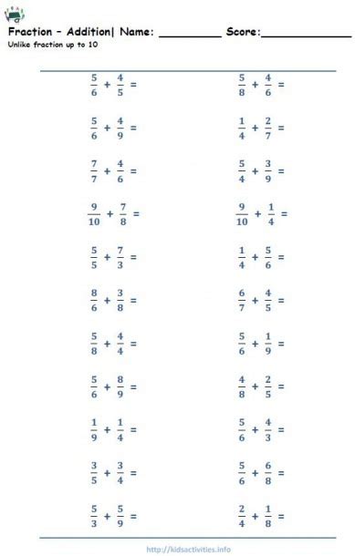 Image result for 5th Grade Adding Fractions Worksheet