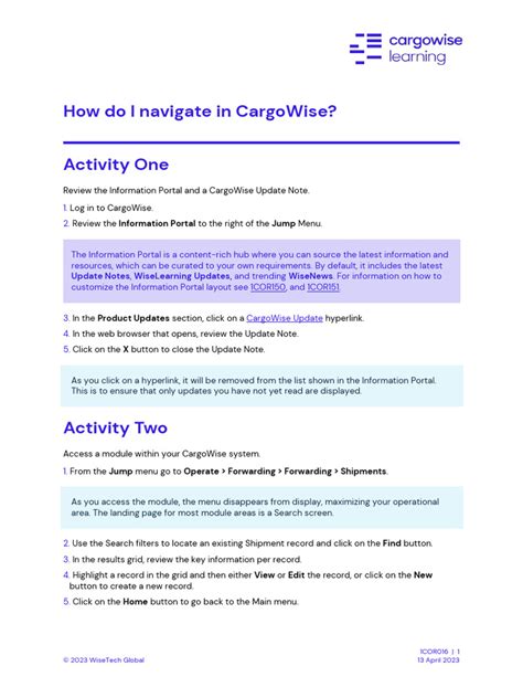CargoWise Tutorial 的图像结果