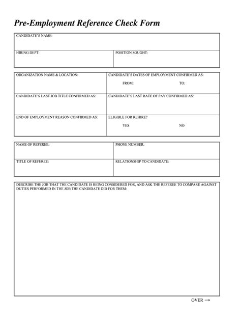Image result for Pre Employment Reference Check Form