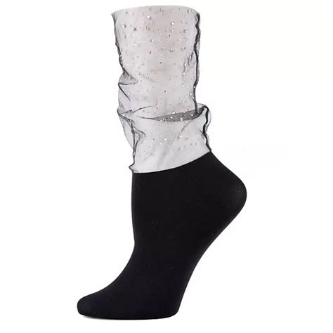 Glitz & Glam Rhinestone Sheer See-Through Slouch Crew Socks