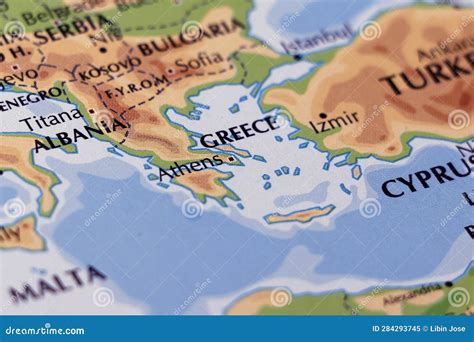 World Map of European Border, Greece and Albania in Close Up Focus Stock Image - Image of ...