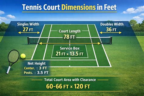 Tennis Court Dimensions in Feet: Official Size for Singles & Doubles ...