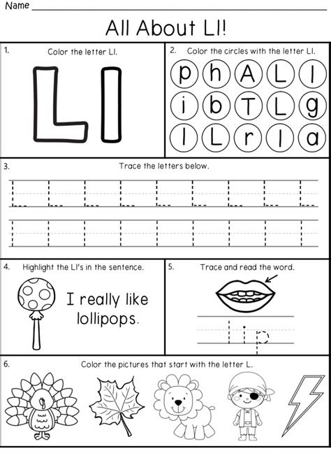 Letter L Worksheet with Pictures and Words