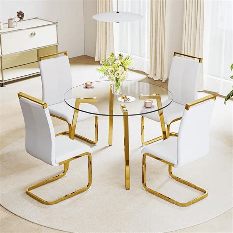 Amazon.com - gopop 5-Piece Dining Table Set for 4, Round Glass Dining ...