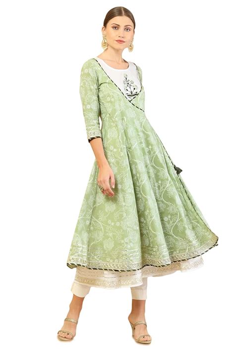 Buy Soch Sap Green Cotton Floral Angrakha Kurta Dress at Amazon.in