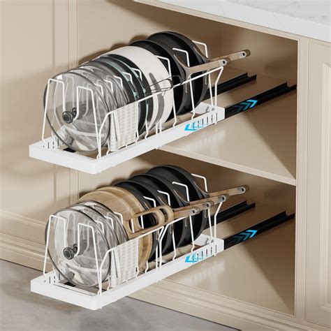 2 Pack Pots and Pans Organizer Under Cabinet, 22" Deep Expandable Pull ...