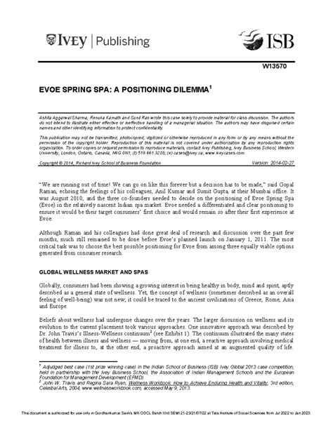 Case Study: Evoe Spring Spa and Its Positioning Dilemma (MBA 101) - Studocu