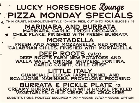 Pizza Mondays — Lucky Horseshoe Lounge