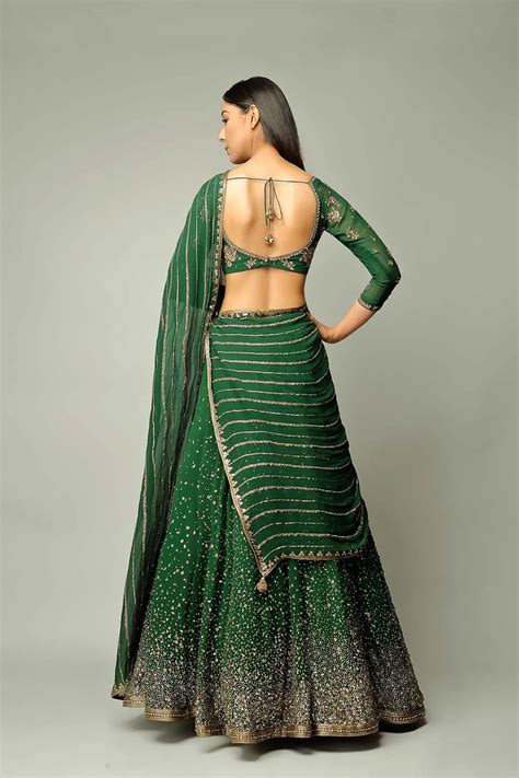 Pakistani Green Lehenga Saree in Georgette - Clothsvilla