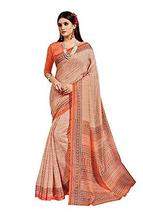Buy AJ CREATION Women's Peach Linen printed Bollywood Saree sari with ...