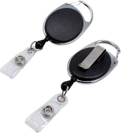 2 Pack - Premium Badge Reel with Carabiner & Belt Clip - Dual Clip ...