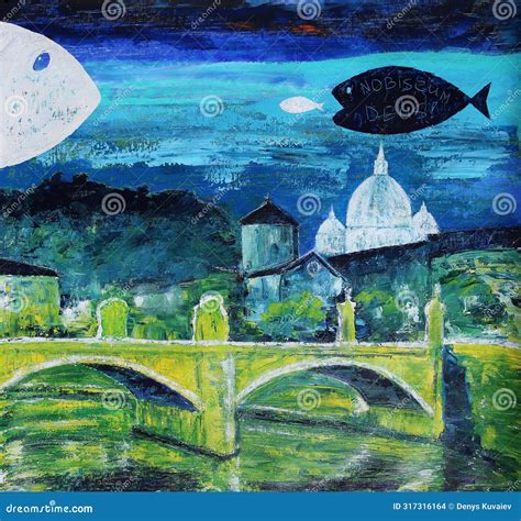 Nobiscum Deus - God with Us - Abstract Art Painting of Fishes in Rome ...