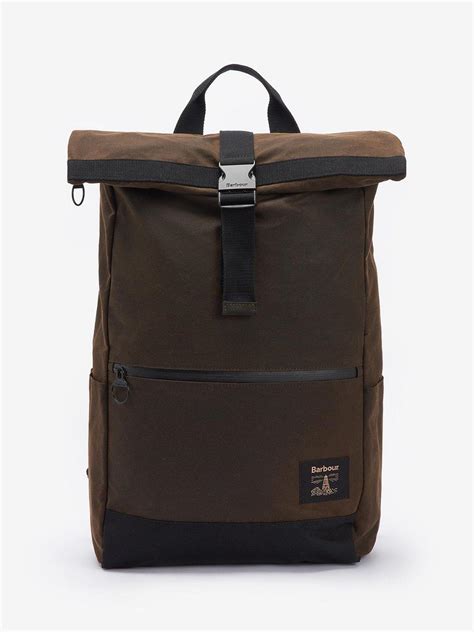 Barbour Field Roll-Top Waxed Backpack, Olive/Black