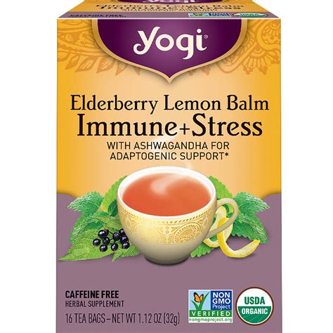 Yogi Tea Elderberry Lemon Balm Immune Support Plus Stress, Herbal Tea ...