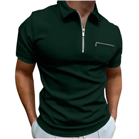 POTETI Casual Polo Shirts for Men Short Sleeve Collared Shirts Pockets ...