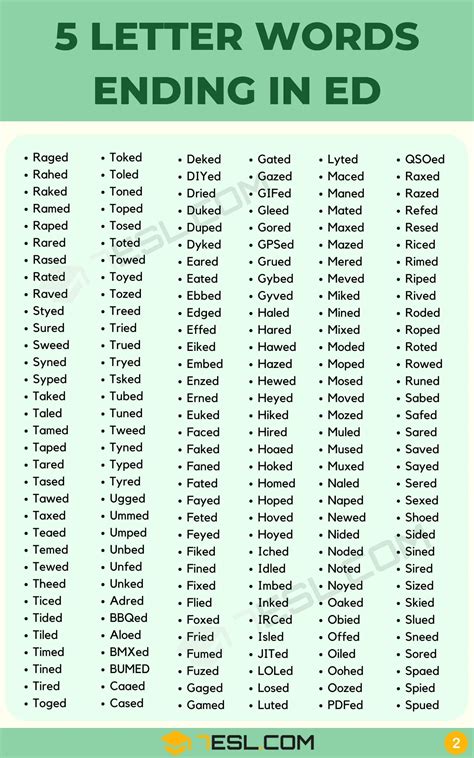 587 Interesting 5 Letter Words Ending in ED