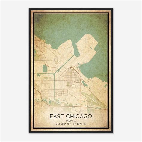Vintage East Chicago Indiana Map Poster, Modern Home Decor Wall Art ...
