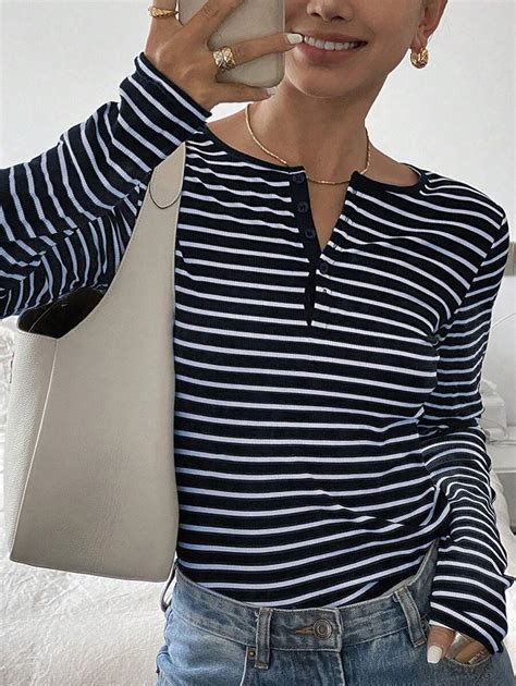 Livesso Women's Spring Autumn Striped V-Neck Long Sleeve T-Shirt,Fall ...