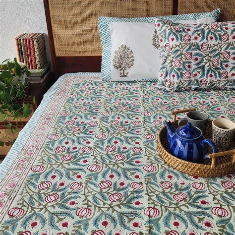 Dawn Mist -Cotton Hand Block Printed Jaipuri Bedsheet – Sanskruti