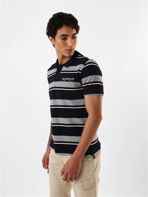 Men's Navy Striped Polo Collar Relaxed Fit T-shirt – DENNIS LINGO