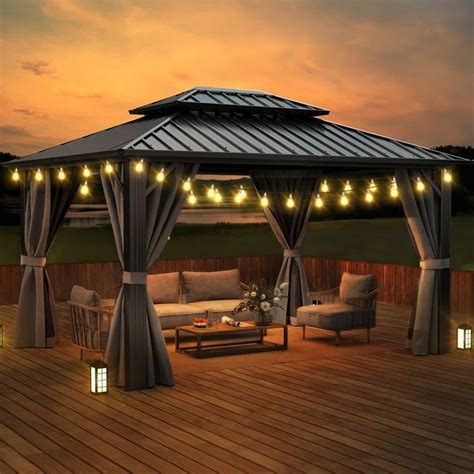 Hardtop Patio Gazebo with Curtain & Netting