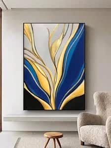 Artsense Blue & Gold Abstract Canvas Wall Art 24x36 Inch (61x91 cm ...