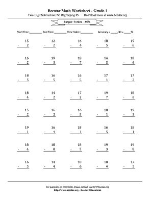 Grade 1 Two-Digit Subtraction Worksheet - Blank Fillable Template ...
