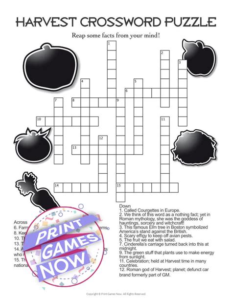 Printable Fall Harvest Crossword Puzzle Party Game — Print Games Now