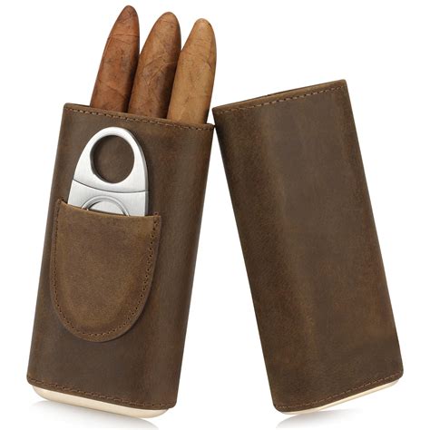 Amazon.com: Ringsun Genuine Leather Cigar Traveling Cases - 3 Finger ...