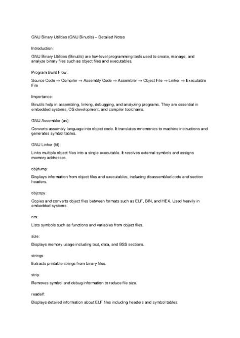 GNU Binutils (Programming Tools) Detailed Notes - Studocu