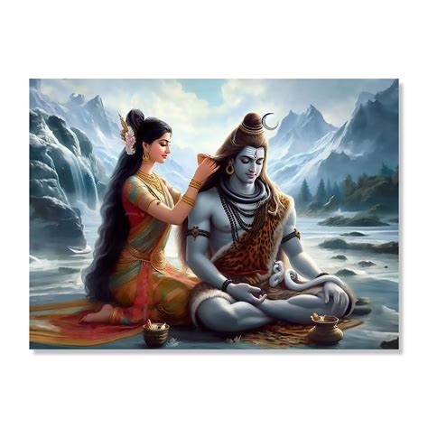 Divine Painting of Lord Shiva and Godess Parvati in Kailash Parvat ...