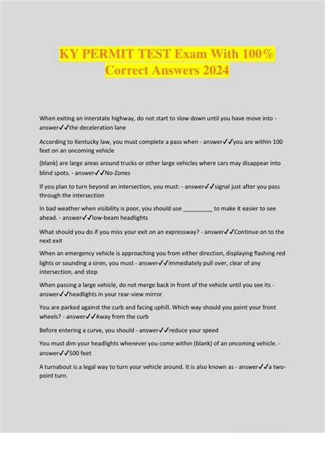 KY PERMIT TEST Exam With 100% Correct Answers 2024 - KY Permit - Stuvia US