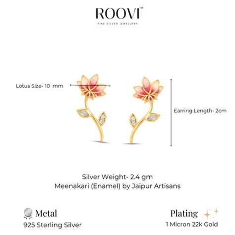 Roovi 925 Sterling Silver Lotus Blush Drop Earring For Women