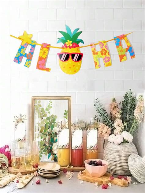 1 Set Hawaiian Aloha Banner Decorations With Palm Leaves Garland For ...