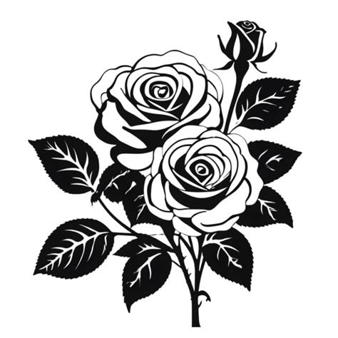 Black silhouette of roses and leaves. AI-Generated. 32699496 PNG