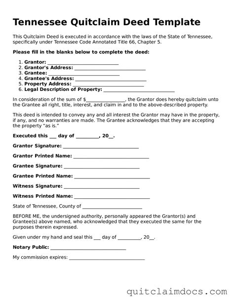 Free Tennessee Quitclaim Deed Template • Fillable PDF Form