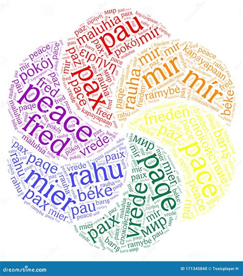 Peace in Many Languages Word Cloud Rainbow Rosette Stock Photo - Image ...