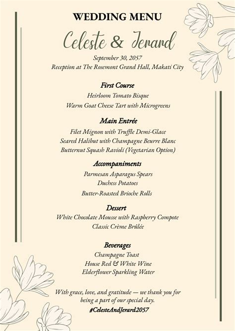 Wedding Buffet Menu Template