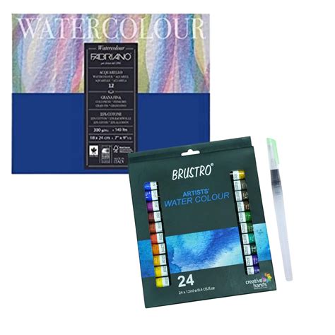 BRUSTRO Artists' Watercolour Set of 24 Colours X 12ML Tubes and 1 Aqua ...