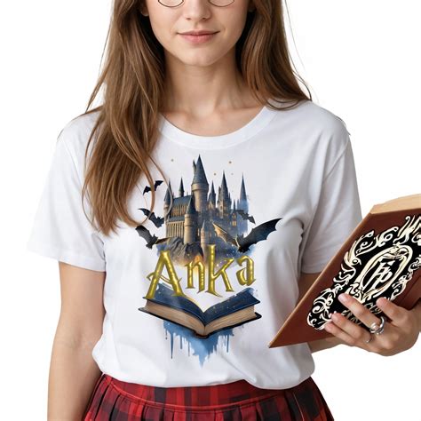 Harry Potter Koszulka T-Shirt z Imieniem Złoty Napis Gruba Bawełna ...