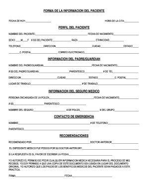 Fillable Online FORMA DE LA INFORMACION DEL PACIENTE Fax Email Print ...