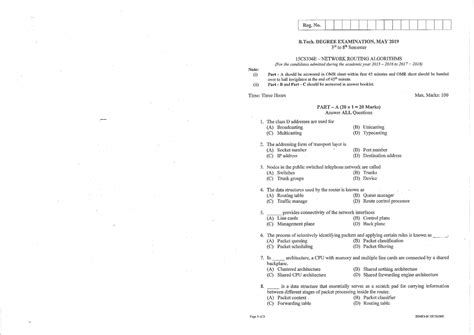 15CS336E - End Semester Exam Paper on Network Routing Algorithms - Studocu