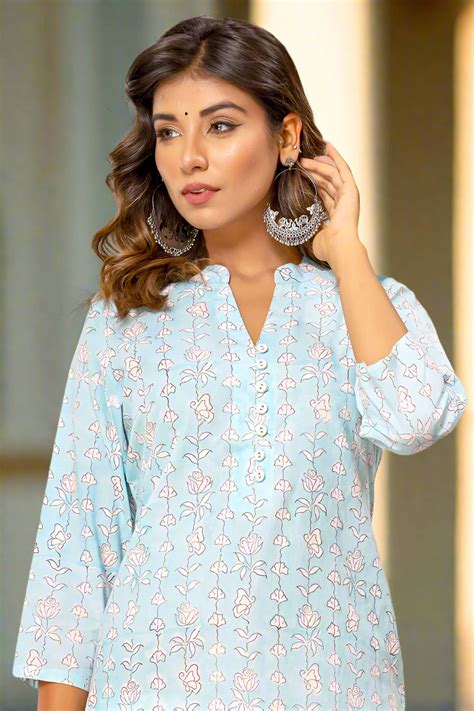 Blue Cotton Straight Kurta