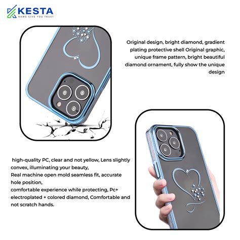 iPhone 13 Pro Max Cover - Bling Heart Blue Transparent Case (Unique ...