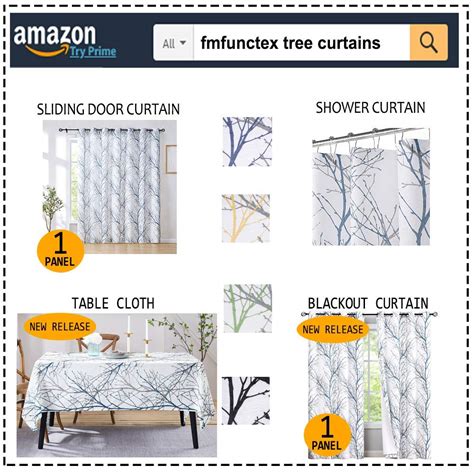 FMFUNCTEX Blue White Curtains for Kitchen Living Room 72“ Grey Tree ...